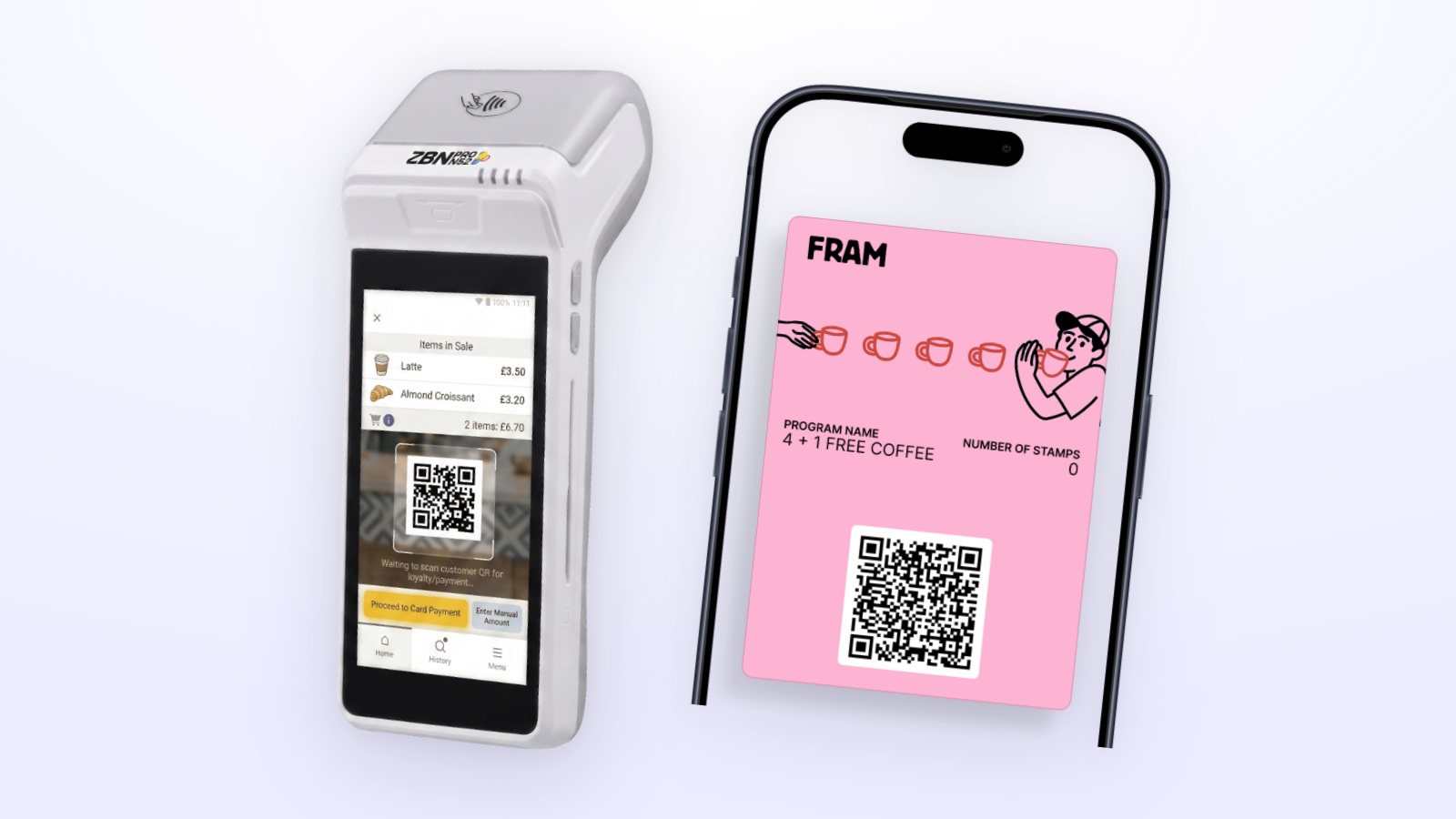 Terminal kasowy gotowy do zeskanowania kodu QR karty lojalnościowej z telefonu
