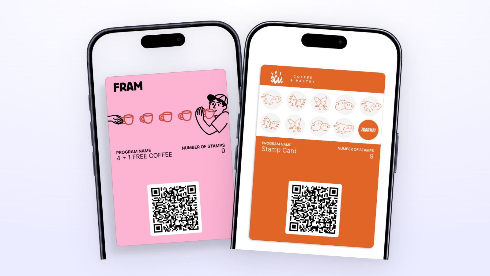 Dvě digitální razítkové karty v Apple Wallet v mobilu